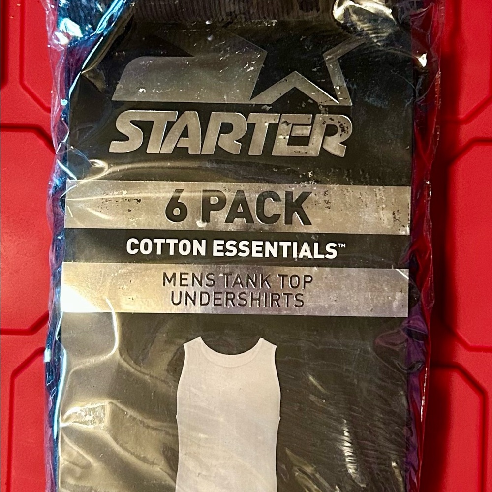 STARTER Men's Cotton Essentials Black Tank Tops - 6 Pack